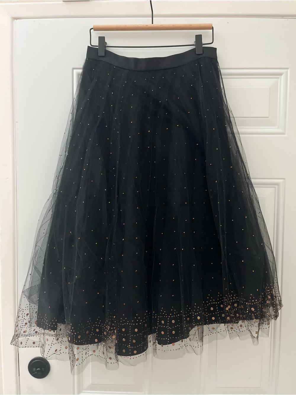 DKNY Vintage Black Tulle A-Line Skirt with Metal Detailing